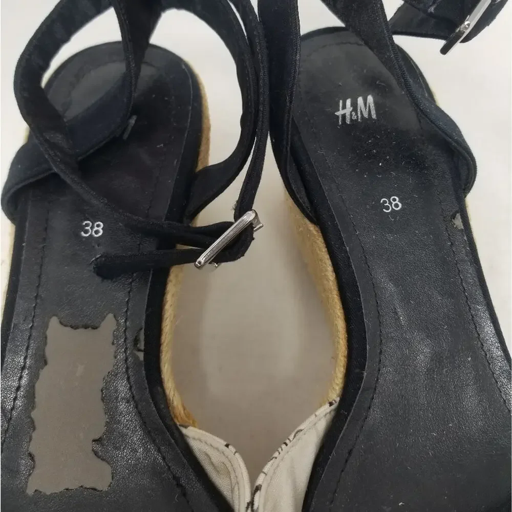 H&M Black & White Espadrilles Wedge Sandals Size 38 EU/‎ 7.5 US